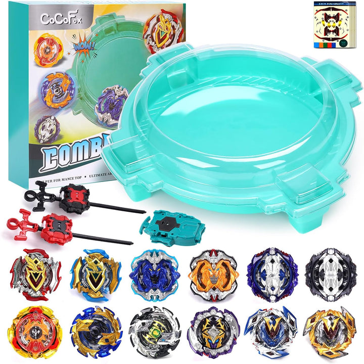 Battling Top Burst Toy Set Game Complete Battle Game Set with Stadium, 6 Battling Tops and 2 Launchers, Toys for 6 Year Old Boys & Girls & up (Amazon Exclusive) Green