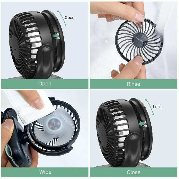 Portable Fan with Clip | 4-Speed Mini-Fan for Carrier | Personal Fans Ultra Lighter 0.26Lb | Gaps ≤4.5Mm | Handheld Cooling | Rechargeable Rotate for Diaper Backpack/Stroller/Carrier/Chair