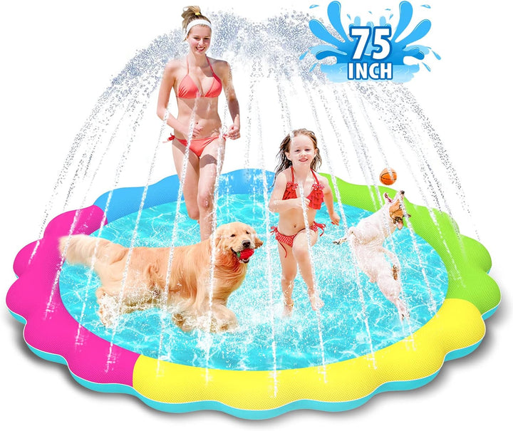 Splash Pad, 67In Anti-Slip Splash Pad for Kids Dogs 0.58Mm Thickened Dog Pool Splash Sprinkler Pad Durable Summer Outdoor Water Toys for Baby Toddler Boys Girls Pet