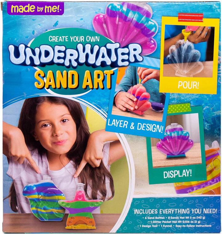 Create Your Own Underwater Sand Art, Includes 6 Ocean-Themed Bottles, 8 Sand Colors, Glitter, & Funnel, Great Staycation or Group Activity, Party Idea, DIY Sand Art for Kids Ages 6, 7, 8, 9