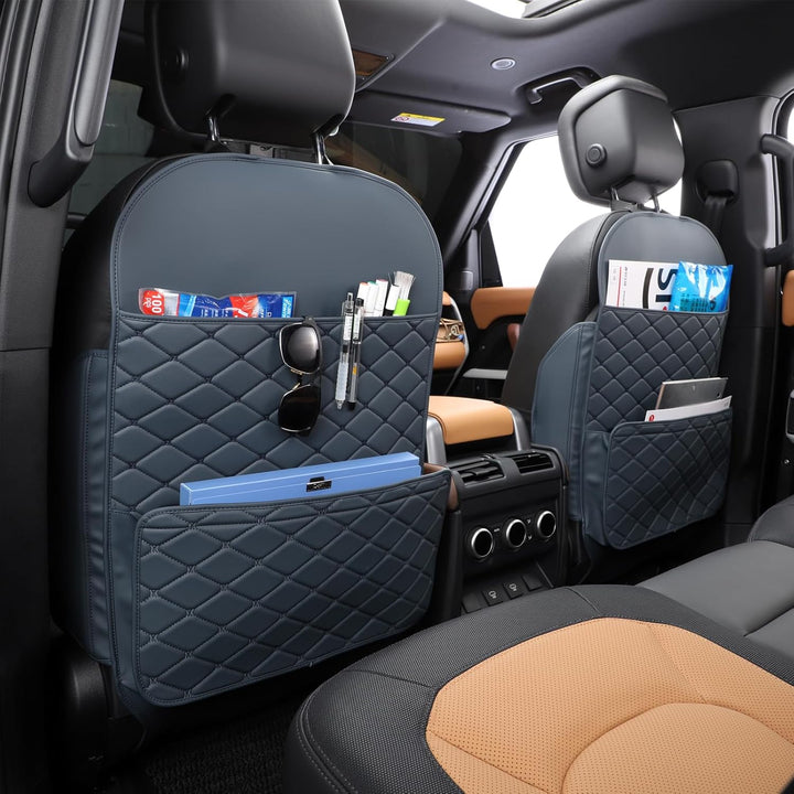 Seat Back Protector + Large Capacity Pocket Storage Organizer,Preventing the Impact of Children Stepping on the Seat Backrest (Black)