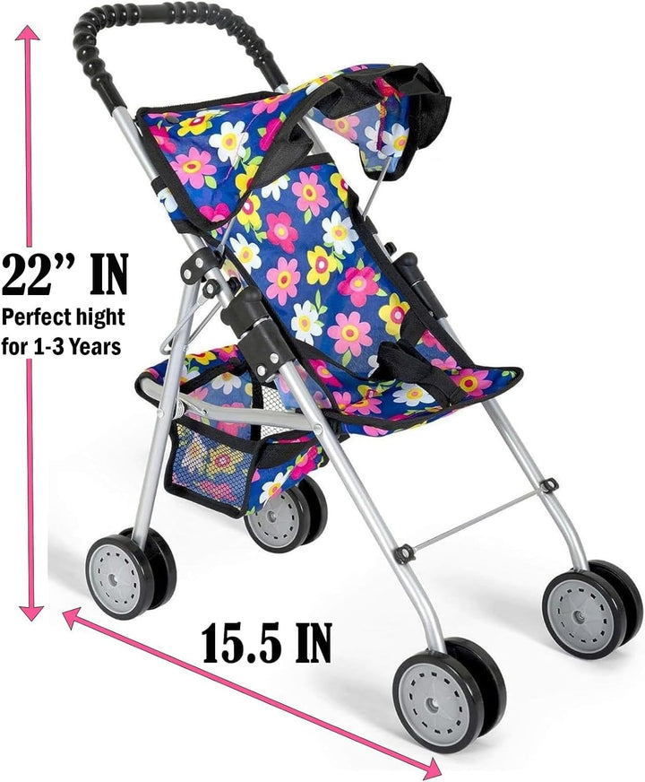 ® - Doll Stroller My First Baby Doll Strollers Toy - Flower Design with Basket in the Bottom- Doll Accessories 2 Free Magic Bottles Included (Flower Design)