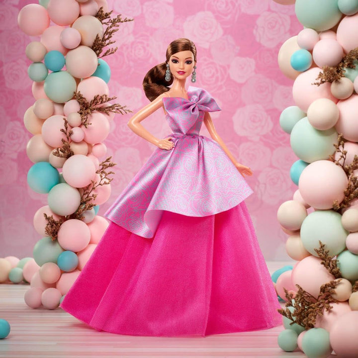Signature Birthday Wishes Doll, Collectible Fashion Doll in Satiny, Pink Dress with Wavy Brown Hair and Giftable Packaging