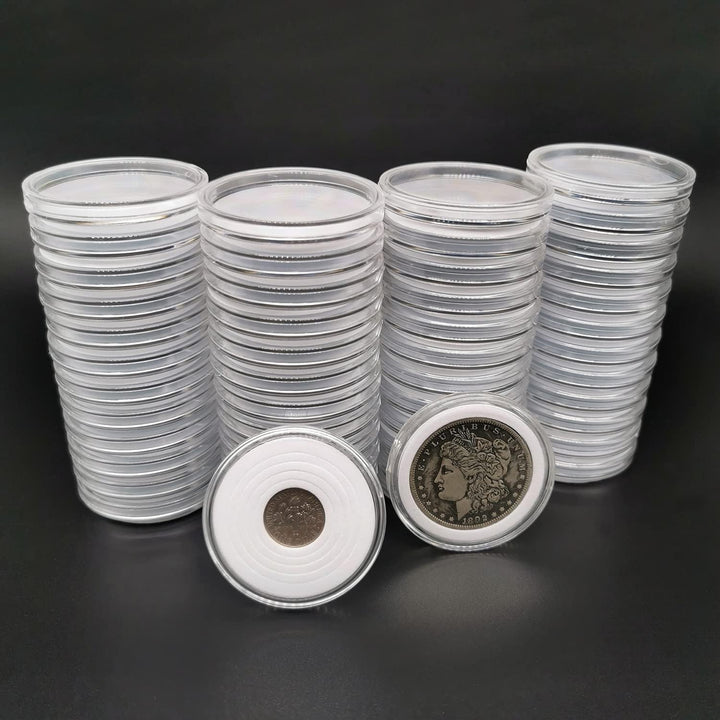 20Pcs Clear Plastic Coin Capsules, Coin Collection Case of 5 Size with Adjustable Gasket for Coin Collection American Silver Eagle Liberty Coin &JFK Half Dollar & Bitcoin (19/21/25/30/40Mm)-20Pcs