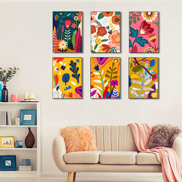 6 Pack Paint by Numbers for Adults- DIY Acrylic Painting Paint by Numbers Kits on Canvas without Frame, Simple Flower Oil Painting for Home Wall Decor 9.8X13.8Inch