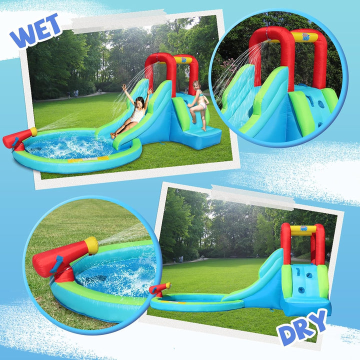 Inflatable Waterslide, Bounce House with Slide for Wet and Dry, Kids Backyard Waterpark for Summer Fun, Water Gun & Splash Pool for Age 3-8, Love for Kids