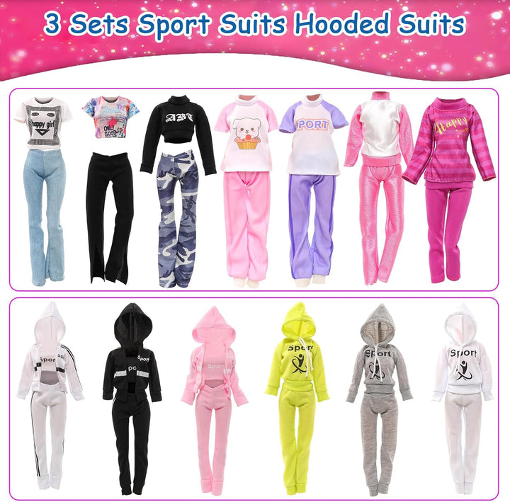 9 Sets Doll Clothes Hooded Sports Suit Casual Outfits Tops and Pants Doll Pajamas for 11.5 Inch Girls Doll