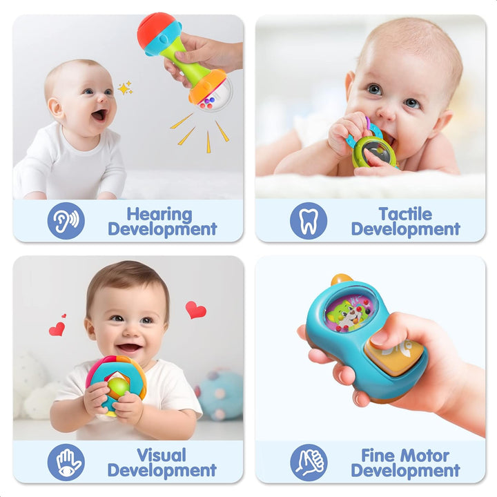 10Pcs Baby Rattles Toys Set, Infant Grab Shake Rattle, Easy Hold Sensory Teether, Babies Development Learning Music Toy, Newborn Shower Birthday Gift 1 2 3 4 5 6 7 9 10 12 Month Boy Girl