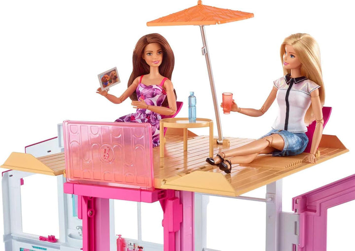 Doll House Playset, 3-Story Townhouse with 4 Rooms & Rooftop Lounge, Furniture & Accessories Including Swinging Chair (Amazon Exclusive)