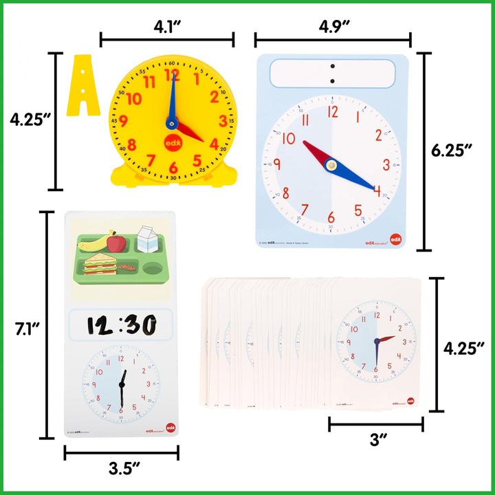 Learning Clock Activity Set | 8 Double-Sided Activity Cards and 25 Flashcards | Digital and Analog Teaching Clocks for Kids