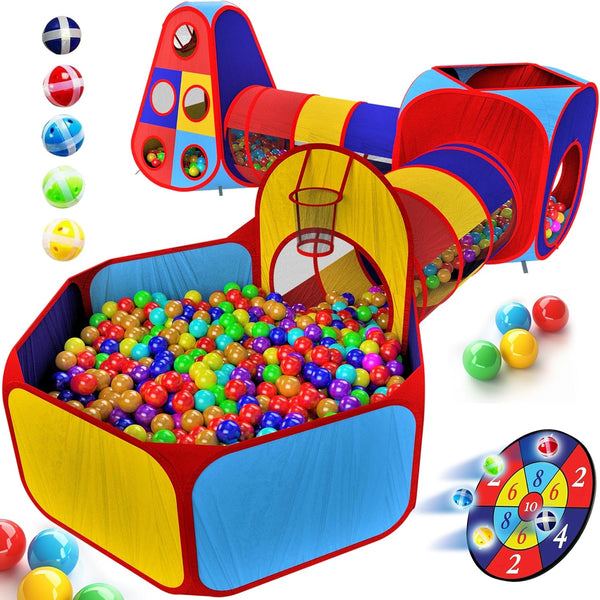 5Pc Kids' Play Tents & Tunnels - Ball Pit for Toddlers, Basketball Hoop, Crawling Tubes, Pop-Up Playhouses, Baby Obstacle Course for Indoor or Outdoor Use