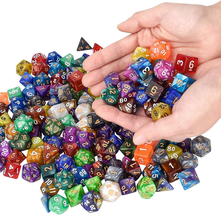 DND Double-Colors Polyhedron Dice Set for Dungeons and Dragons D&D RPG MTG Table Games D4 D6 D8 D10 D% D12 D20 25 Colors Dice with 1 Large Flannel Bag, 25 X 7 (175 Pieces)