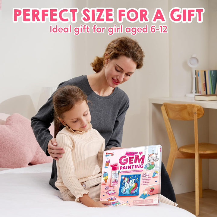 16 Projects Gem Painting, Kids Diamond Gem Painting Kit with 5D Gem, Arts and Crafts for Girls Ages 6-12, Gem Craft Activities Kits, Premium Art Gift Ideas for Girls Ages 6, 7, 8+