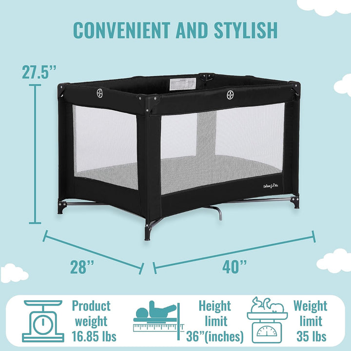 Nest Portable Playard in Black with Carrybag an Shoulder Strap, Lightweight, Packable and Easy Setup Baby Playard, Breathable Mesh Sides and Soft Fabric - Comes with a Removable Padded Mat