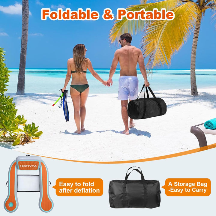 Inflatable Floating Chair Pool Lounger Float for Adults with Cup Holder, Floating Chair with Non-Slip EVA Pad Storage Bag for Pool, Lake, River, Party, Beach, 48 X 45 Inch