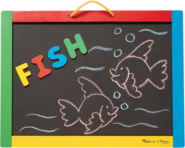 Magnetic Chalkboard and Dry-Erase Board with 36 Magnets (Numbers and Uppercase Letters), Chalk, Eraser, and Dry-Erase Pen