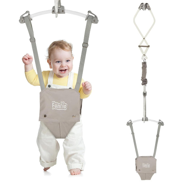 Baby Door Jumper for 6-24 Months (With Door Clamp), Baby Jumper Doorway with Strong Spring & Adjustable Strap, Portable Infant Baby Bouncer, Bearing 40 Lbs, CPC & CE Certified - Gray