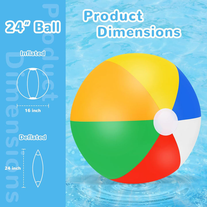 Large Beach Ball,8 Packs 24" Large Rainbow Beach Ball Bulk, Inflatable Pool Toys for Party Supplies Decorations, Adults Kids Birthday Luau Summer Beach Water Games Beachballs Party Favors