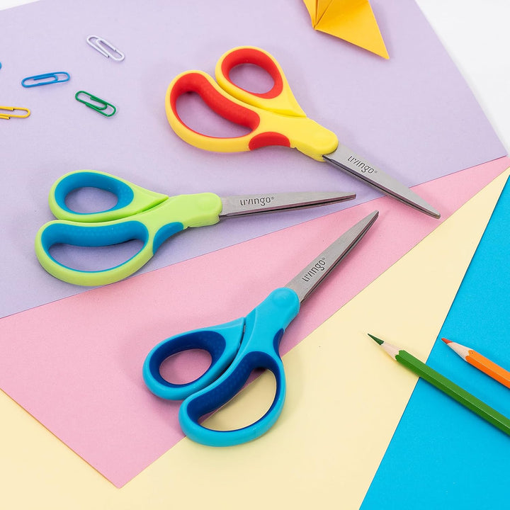 Student Scissors for School: 7 Inch 3 Pack Sharp Pointed Tip Teacher Scissors for Kids Middle High School College Classroom Craft, Comfortable Grip, Right Left Handed, Blue, Green, Yellow