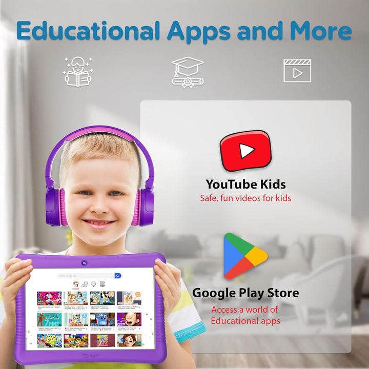 10" Android Kids Tablet Bundle - 32GB, 80+ Disney Storybooks ($350 Value), Parental Controls, Kid-Proof Case W/Kickstand & Stylus, Headphones & Sleeve Bag - Purple