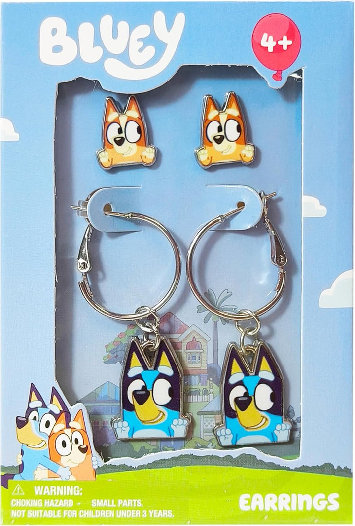 Bluey Hypoallergenic Earrings for Girls Ages 4+ - Safe Stud & Fishhook Styles - Jewelry Gift for Sensitive Ears & Cartoon Lovers