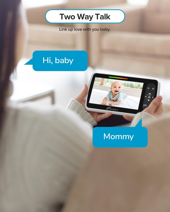 Baby Monitor - Large 5" Screen with 30Hrs Battery Life - Remote Pan-Tilt-Zoom;No Wifi, Two-Way Audio, Night Vision, Temperature, Lullabies, 960Ft Long Range Baby Monitor with Camera and Audio