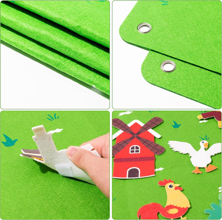 Farm Animals Felt Story Board Set 3.5Ft 38Pcs Preschool Farmhouse Themed Storytelling Flannel Barnyard Domestic Livestock Early Learning Interactive Play Kit Wall Hanging Gift for Kids