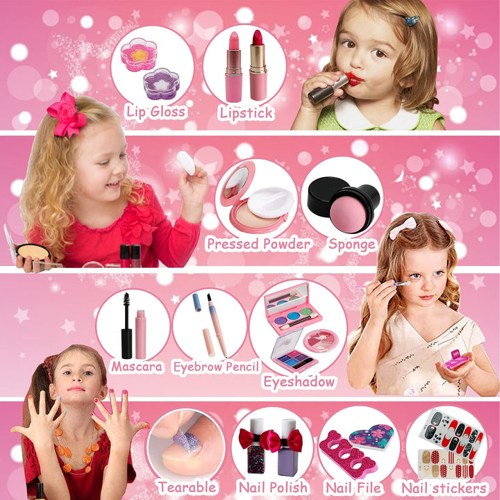Kids Washable Makeup Girl Toys - Real Make up Set, Little Girls Makeup Kit for Toddler Kid Children Princess, Christmas Birthday Gift Toys for Girl 4 5 6 7 8 9 10 Year Old
