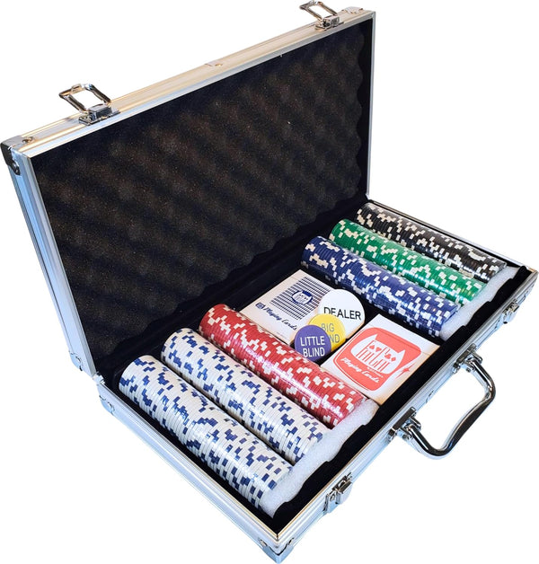 11.5 Gram Texas Hold 'Em Claytec Poker Chip Set with Aluminum Case, 300 Striped Dice Chips