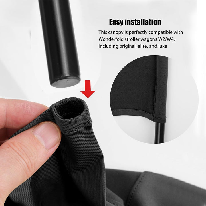 Stretchy Panoramic Canopy Compatible with Wonderfold Stroller Wagons W2/W4 All Model,Upf50+ Fabric Sun Shade and Protection for Riders(Black)