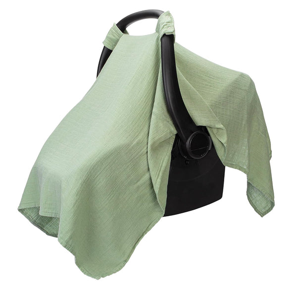 Baby Car Seat Cover - Soft, Breathable Bamboo Rayon and Muslin Cotton Blend - Lightweight Canopy for Sun, Bug, and Comfort Protection - Large Size Infant Seat Cover in Sage Design