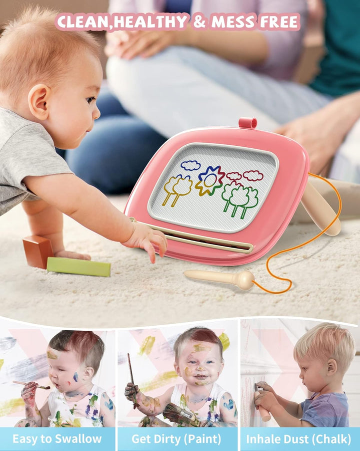 Toys for 1 2 Year Old Girl, Magnetic Drawing Board for Early Learning, Birthday/New Year Gift for Baby Boys, Doodle Board Kids Toddlers 1-3(Pink)