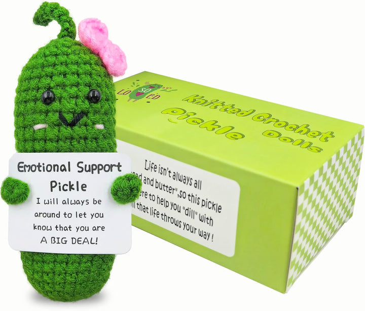 Emotional Encouraging Support Pickle,Funny Encouraging Pickle with Emotional Encouraging Card,Cute Knitted Crochet Dolls Soft Plush for Friend Gifts (Pickle)
