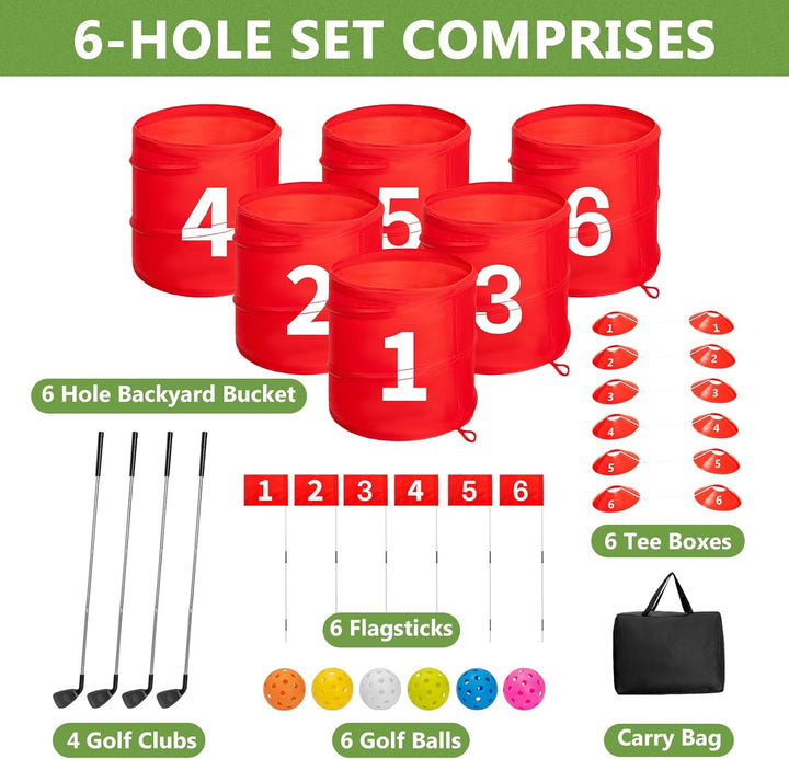 6 Hole Backyard Game Golf Yard Practice, Outdoor Indoor Backyard Golf Game Gifts for Yard, Lawn, Park, Yard, Beach (6 Hole Golf Game)