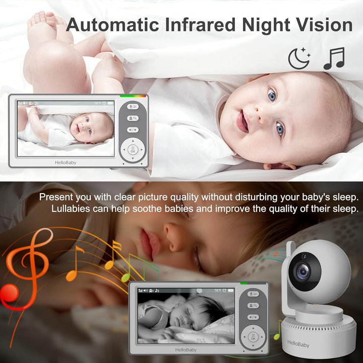 4.3'' Video Baby Monitor with 30 Hours Battery, Remote Pan-Tilt-Zoom Baby Monitor No Wifi, Baby Monitor with Camera and Audio, Night Vision, ECO Mode, Two-Way Talk, 8 Lullabies, 1000Ft Range