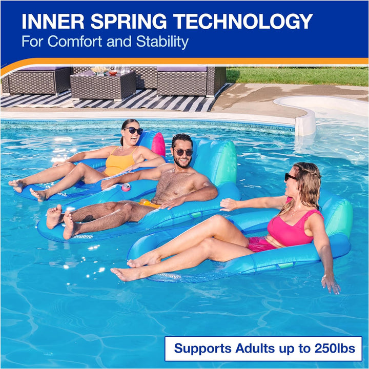Spring Float Premium Recliner Pool Lounger, Inflatable Pool Floats Adult with Fast Inflation for Ages 15 & Up, Sky Blue