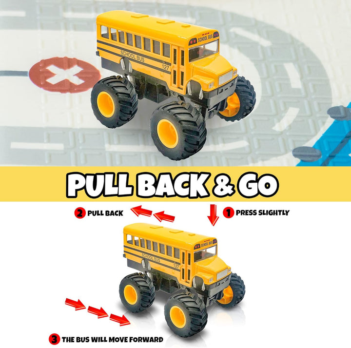 5-Inch Diecast Monster School Bus – Pullback Mechanism Toy Truck with Big Wheels, Play Vehicle Gift for Boys