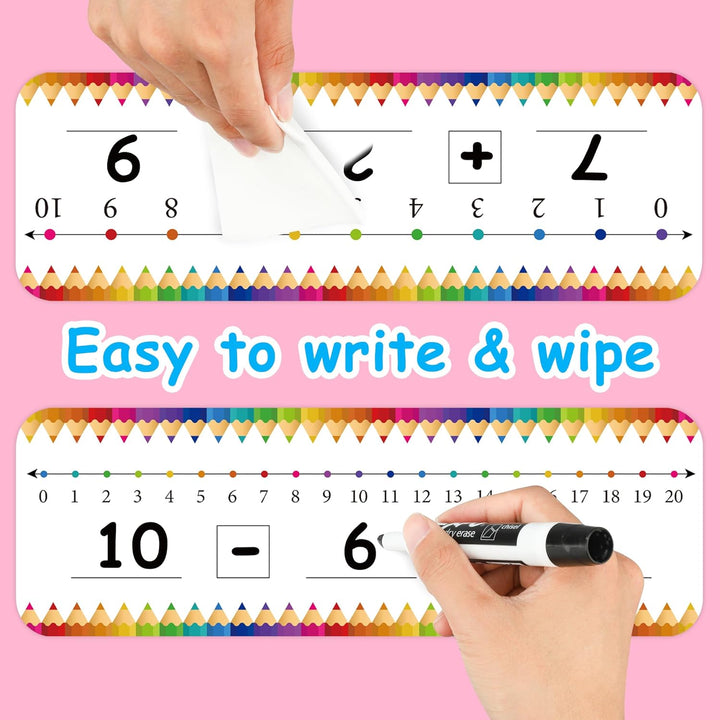36 Pcs Number Line Dry Erase Board Cards Double Sided Writable and Erasable Number Line Boards Cards Colorful Pencil Board Featuring 0-10 on One Side, 0-20 on the Other Side for Classroom Students