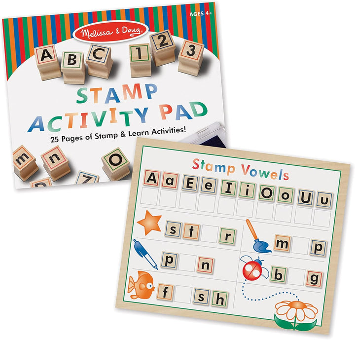 Deluxe Letters and Numbers Wooden Stamp Set Abcs 123S with Activity Book, 4-Color Stamp Pad - FSC Certified