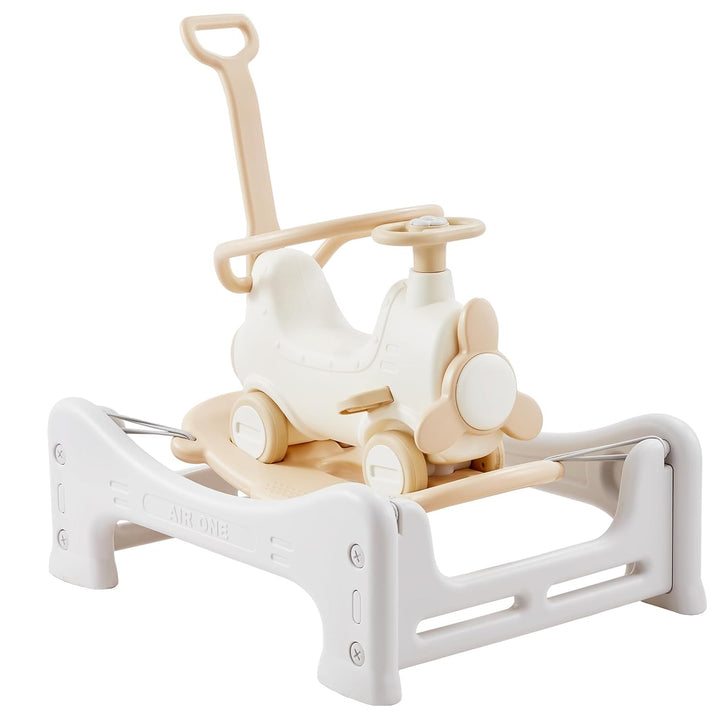4 in 1 Rocking Horse for Toddlers 1-3 Years, Baby Rocking Horse with Detachable Balance Board, Push Handle and 4 Smooth Wheels, Support up to HDPE 80 Lbs Kids Ride on Toy with Sound, Blue