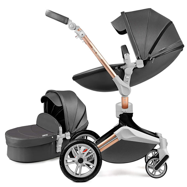 360 Degree Rotation Baby Stroller/Carriage, PU Leather Pushchair Pram, 2022 (F023 Coal Gray)