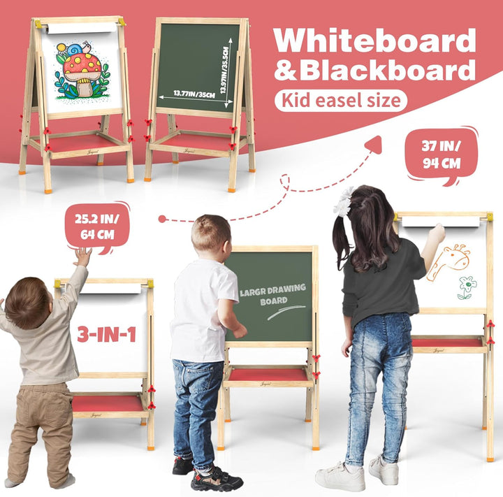 Art Easel for Kids Ages 4-8 Easels for Toddlers,Toddler Art Kids Easel Adjustable Wooden Magnetic Whiteboard Chalkboard for Kid Dry Erase Board Easel for Toddlers 3-4 Years Dual-Sided Drawing