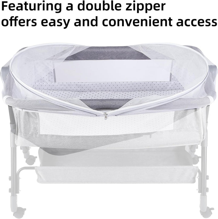 Bassinet Cover Mosquito Net for Babies to Keep Insects/Bugs/Cats Out, Toddler Bassinet/Bedside Sleeper/Crib Net with Two-Way Zippers & Storage Bag, Breathable Mesh Holes, White