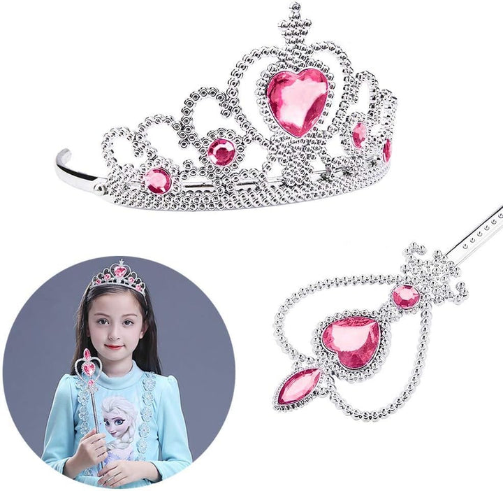 Princess Dress up Accessories, 2PCS Princess Crown and Wands for Little Girls, Jewelry Toy Gifts Set Christmas