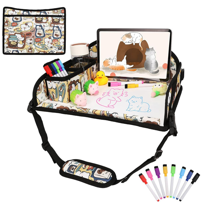 Kids Travel Tray for Car Airplane - Car Seat Tray for Kids Travel, Toddler Carseat Lap Table, Road Trip Essentials, Lap Desk for Kid Roadtrip Activities, Pink Unicorn