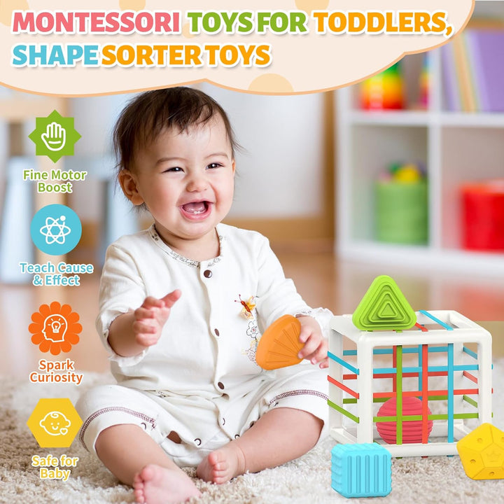 Montessori Toys for 1 Year Old, 6 Pc Multi Sensory Shape, Toddler Developmental Learning Birthday Gifts, Baby Toys 12 Month