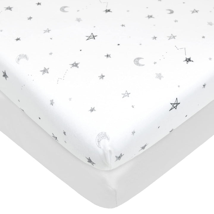 2 Pack 100% Natural Cotton Fitted Pack and Play Sheets 39" X 27" - Soft & Breathable Pack N Play Sheets for Playard & Mini Crib Mattress, White, for Boys & Girls