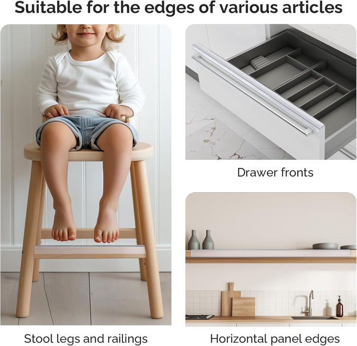 Snugly Fit 18" Length Cabinet Door Protector, Flexible Slip-On Plastic Edge Guard, Thin Transparent Edge Protectors to Prevent Wear, Chipping, Discoloration, Cabinet Bumpers, 3/4" Thick, 2 PCS