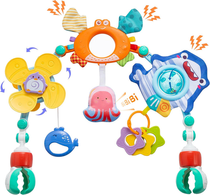 Adjustable Arch Bassinet Toys for Infant & Toddlers, Stroller Arch, Baby Crib Toys with Fascinating Hanging for Stimulating Baby’S Senses and Developing Motor Skills