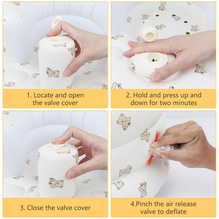 Inflatable Baby Seat for Babies 3 Months & Up, Baby Floor Seats for Sitting Up, Baby Seats for Infants, Blow up Baby Chair with Built in Air Pump - Bear